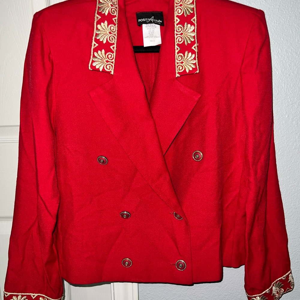 Positive Attitude Red Embroidered Blazer